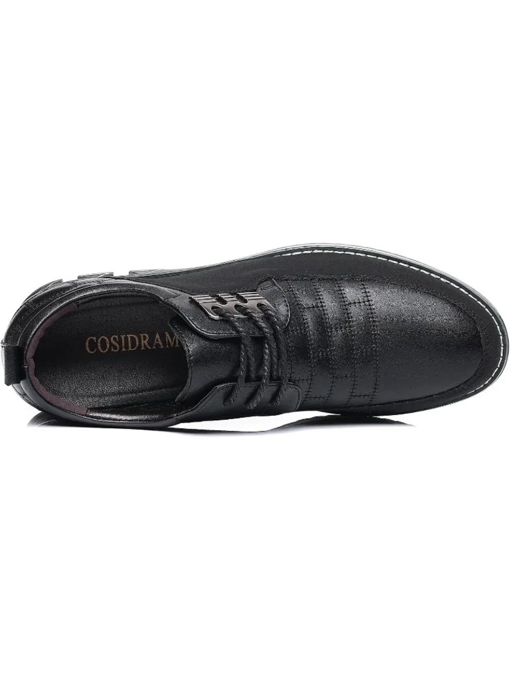 Men's Black Grid Textured Lace-Up Two-tone Flexible Derby Oxfords Dress Sneaker
